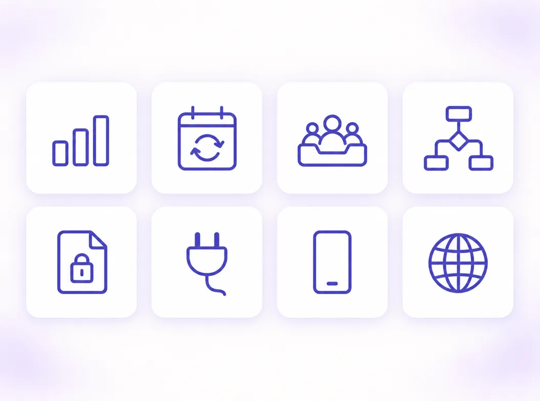 A generated set of 8 matching icons in a two-row grid, one style and palette across all marks