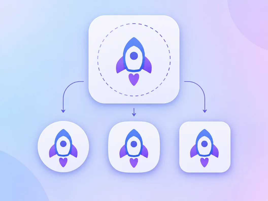 Android adaptive icon anatomy: a 108 dp canvas with the subject inside the 66 dp safe zone, shown beside the circular and squircle launcher masks
